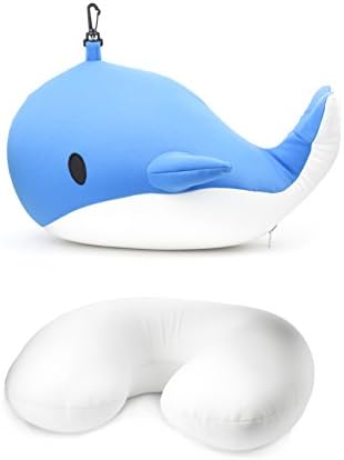 Kikkerland Zip Flip Travel Neck Back Pillow - Cute Compact Plush Blue Whale
