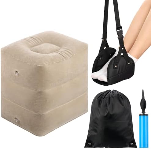 Inflatable Airplane Foot Rest Pillow 2-in-1 Set for Travel