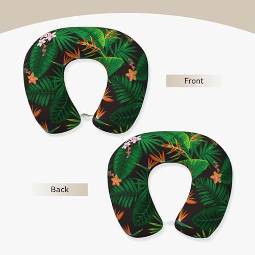 DZUAIKIT Tropical Jungle Floral Travel Pillow with Memory Foam Support