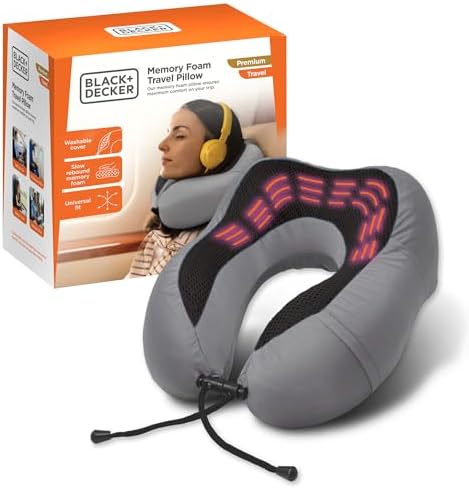 BLACKDECKER Cooling Gel Memory Foam Travel Pillow Ergonomic Neck Support