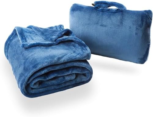 Cabeau Fold N Go Travel Blanket - Neck Lumbar SupportFrench Microfiber Blue