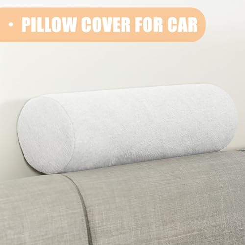 VF03Cylinder Car Pillow Case - Crystal Velvet Neck Pillow for Car Headrests - White