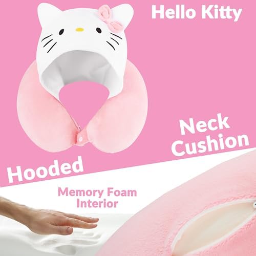 Hello Kitty Girls Teens Travel Pillow wHood for Neck Head Support