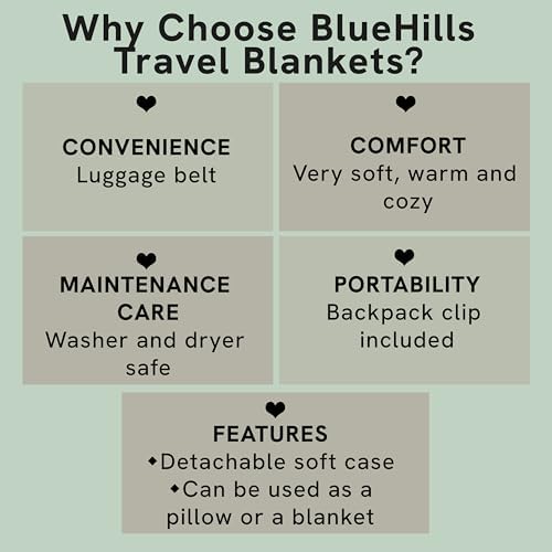 BlueHills 2-Pack Premium Soft Travel Blanket Pillow for Travelers