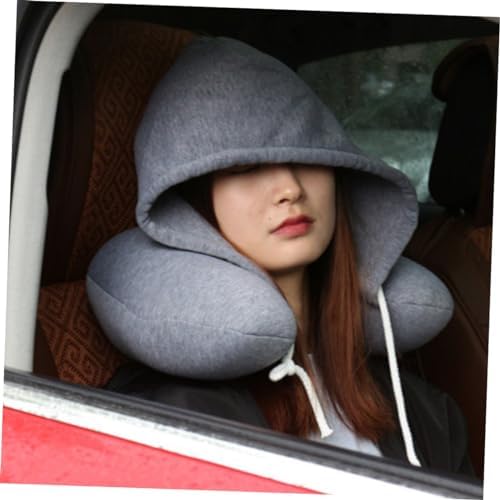 Memory foam U-shaped neck pillow with a hood