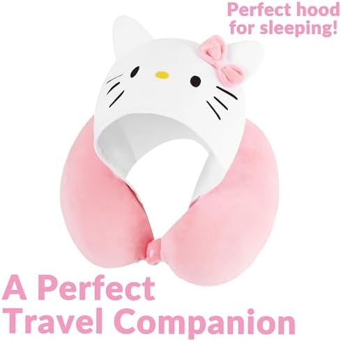 Hello Kitty Girls Teens Travel Pillow wHood for Neck Head Support