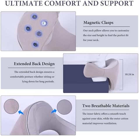 Adjustable Memory Foam Travel Pillow for Neck and Back Support