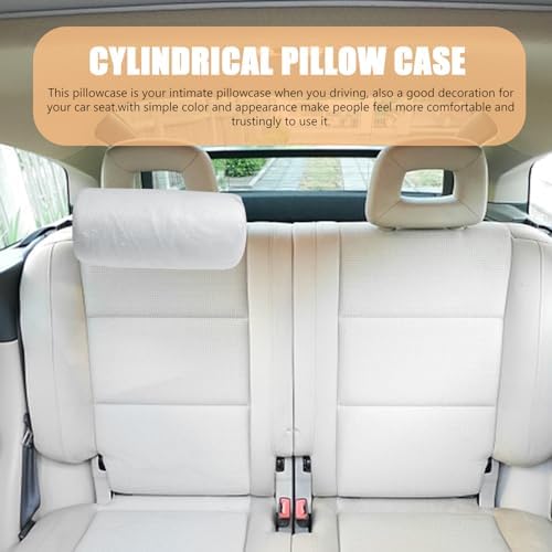 VF03Cylinder Car Pillow Case - Crystal Velvet Neck Pillow for Car Headrests - White