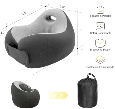 Waadiot Memory Foam Travel Pillow with Headrest