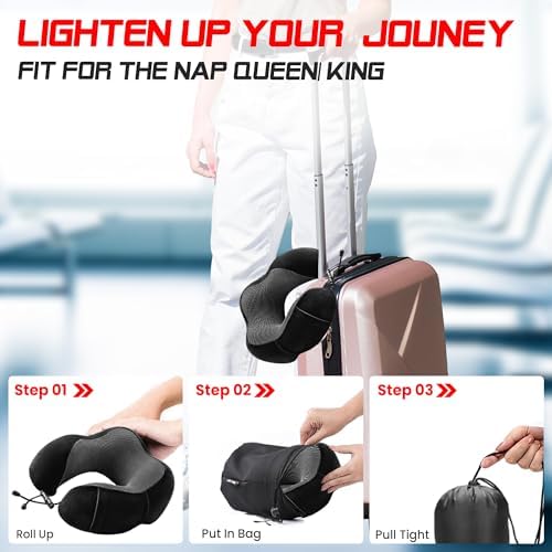 100 Pure Memory Foam Travel Pillow with Phone Pocket and Carry Bag