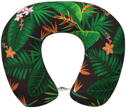 DZUAIKIT Tropical Jungle Floral Travel Pillow with Memory Foam Support