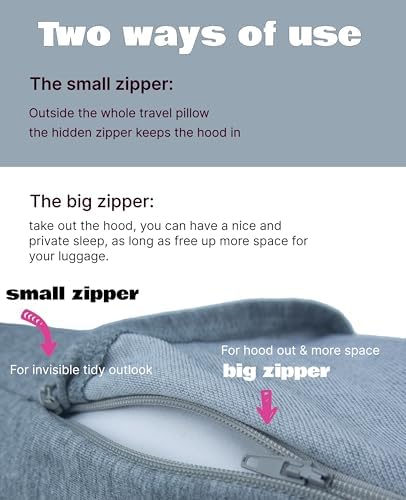 RakuPuff Travel Pillow with Hood Light Blocking Cotton Super Lightweight Gray