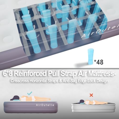 AirOutelleQueen Dutch Velvet Air Mattress Rechargeable USB Pump 18 Storage Bag included