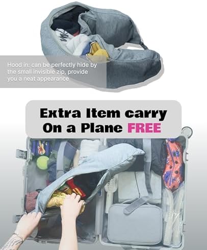RakuPuff Travel Pillow with Hood Light Blocking Cotton Super Lightweight Gray