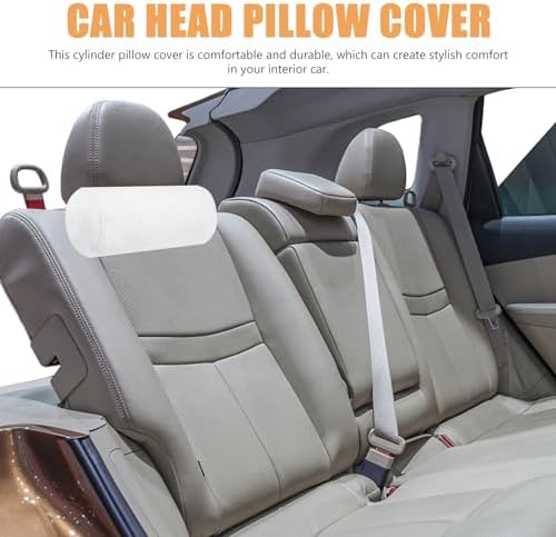 VF03Cylinder Car Pillow Case - Crystal Velvet Neck Pillow for Car Headrests - White