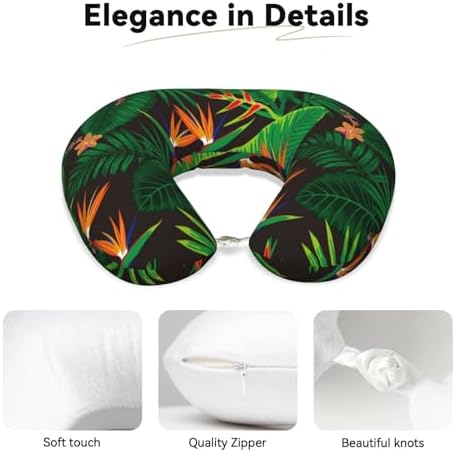 DZUAIKIT Tropical Jungle Floral Travel Pillow with Memory Foam Support