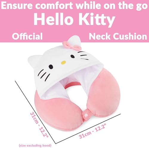 Hello Kitty Girls Teens Travel Pillow wHood for Neck Head Support