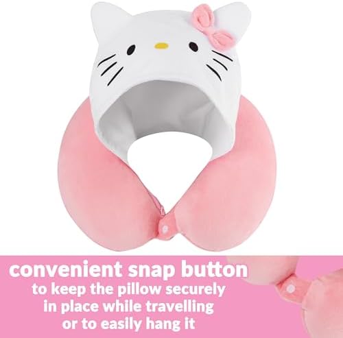Hello Kitty Girls Teens Travel Pillow wHood for Neck Head Support