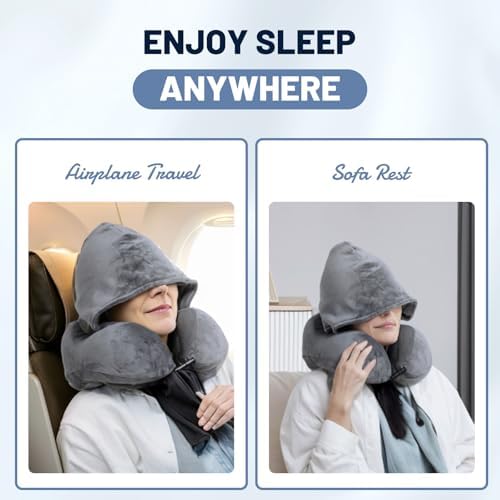 JSELF Travel Pillow with Hood - Replacement for Headphones Perfect for Traveling