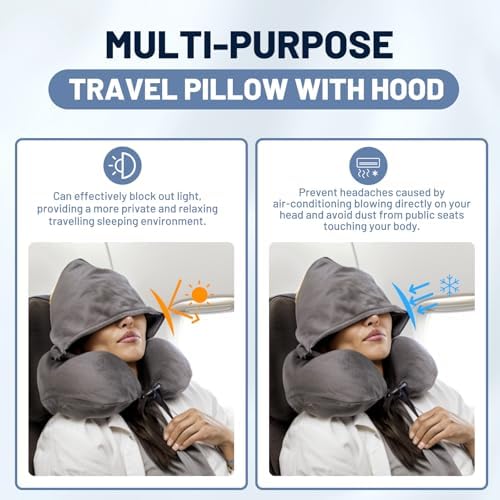 JSELF Travel Pillow with Hood - Replacement for Headphones Perfect for Traveling