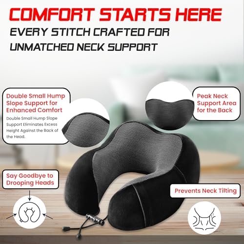 100 Pure Memory Foam Travel Pillow with Phone Pocket and Carry Bag