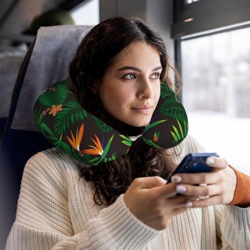 DZUAIKIT Tropical Jungle Floral Travel Pillow with Memory Foam Support
