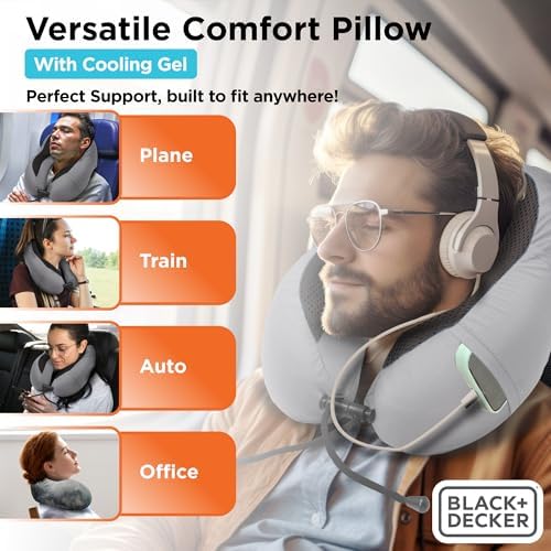 BLACKDECKER Cooling Gel Memory Foam Travel Pillow Ergonomic Neck Support