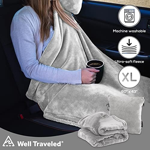 Well Traveled 2 in 1 Fleece Travel Blanket with Stuffable Pillowcase