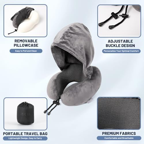 JSELF Travel Pillow with Hood - Replacement for Headphones Perfect for Traveling