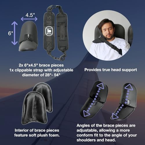 Bracer Ergonomic Travel Pillow - 90 Neck Support - Black
