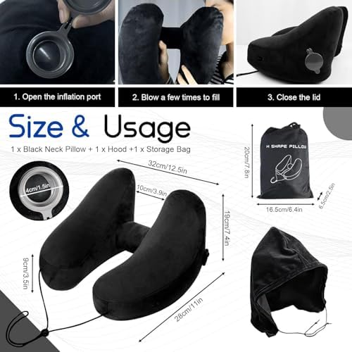 Inflatable Travel Pillow with Neck Support for Airplane and Long Flights