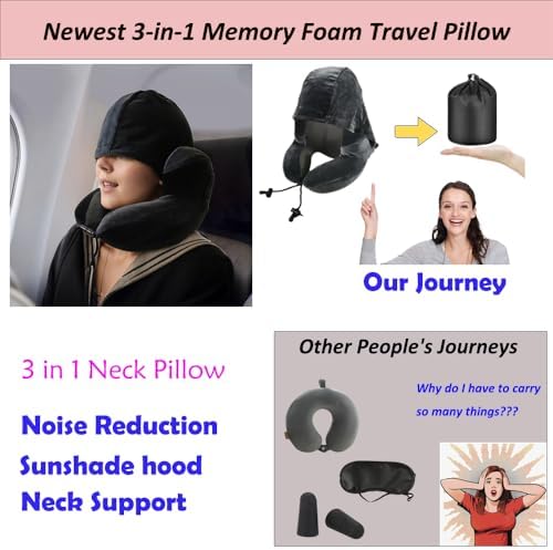 Travel Pillow with Noise Reduction and Sun Cap 3 in 1