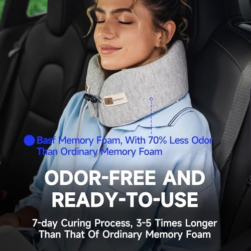 Travel Neck Pillow with Cooling Fabric and Memory Foam Support