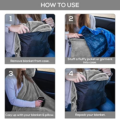 Well Traveled 2 in 1 Fleece Travel Blanket with Stuffable Pillowcase