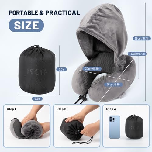 JSELF Travel Pillow with Hood - Replacement for Headphones Perfect for Traveling