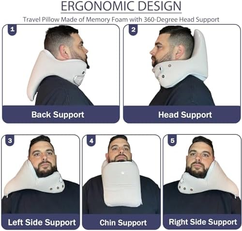 Adjustable Memory Foam Travel Pillow for Neck and Back Support