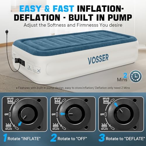 Vossal Twin Air Mattress Quick Inflate Durable Waterproof for Home Camp Guests