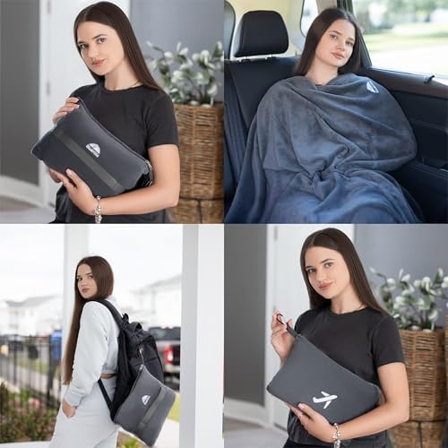 BlueHills 2 Pack Travel Blanket Pillow Grey