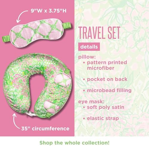 Lilly Pulitzer Airplane Travel Essentials - Neck Pillow Eye Mask