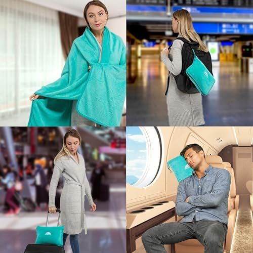 BlueHills 2-Pack Premium Soft Travel Blanket Pillow for Travelers