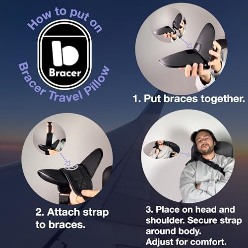 Bracer Ergonomic Travel Pillow - 90 Neck Support - Black